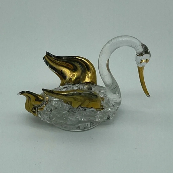 Unknown Other - Vintage Gold & Glass Swan with Clipped Wing 🦢
